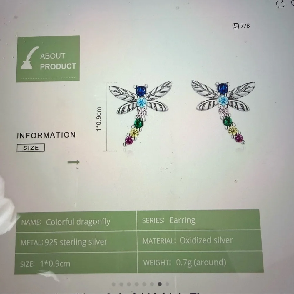 925 Sterling Silver Colorful Zircon Dragonfly Earrings